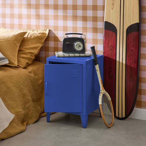 Table De Chevet En Acier Bleu. 1 Porte. Casier. Chambre Enfant