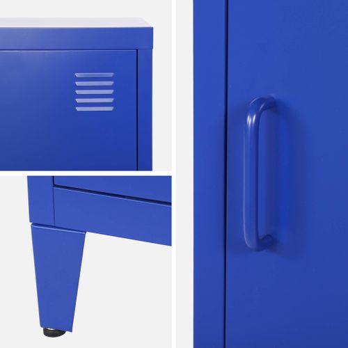 Table De Chevet En Acier Bleu. 1 Porte. Casier. Chambre Enfant