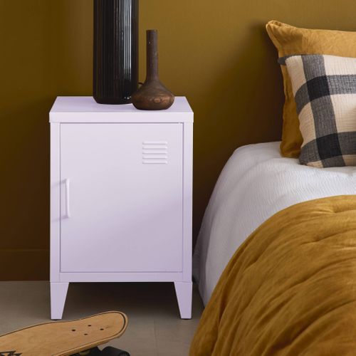 Table De Chevet En Acier Lilas. 1 Porte. Casier. Chambre Enfant
