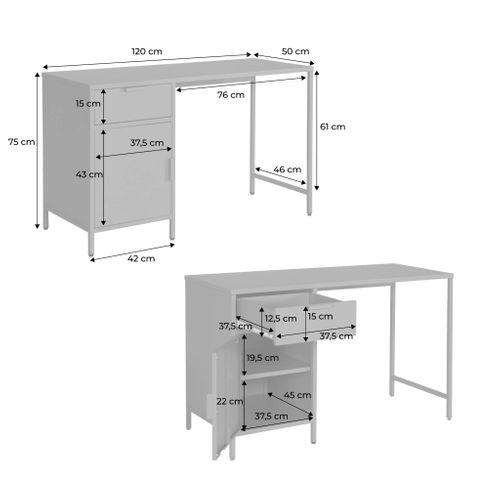 Bureau Enfant Acier Laminé 1 Tiroir. Terracotta.  L 120 X P 50 X H 75 Cm