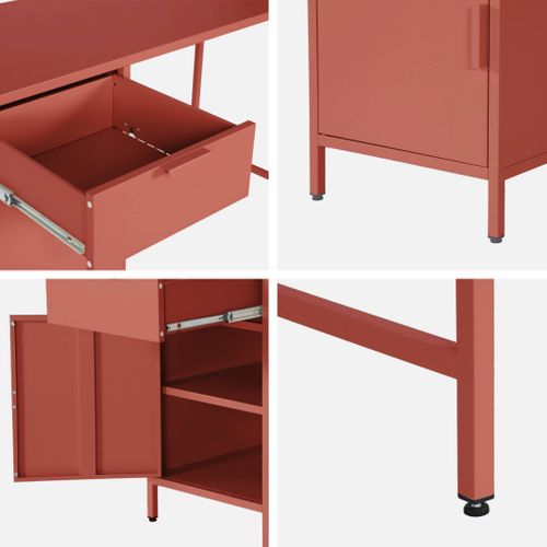 Bureau Enfant Acier Laminé 1 Tiroir. Terracotta.  L 120 X P 50 X H 75 Cm