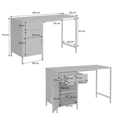 Bureau Enfant Acier Laminé 1 Tiroir. Beige.  L 120 X P 50 X H 75 Cm