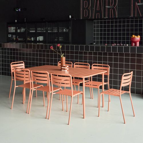 Table De Jardin Métal + 8 Assises Tomette Traitement Antirouille. Lattes Et Bords Arrondis