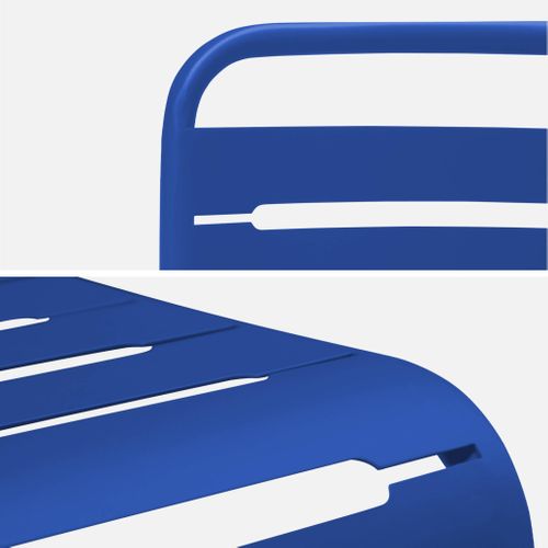 Table De Jardin Métal + 8 Assises Bleu Électrique Traitement Antirouille. Lattes Et Bords Arrondis