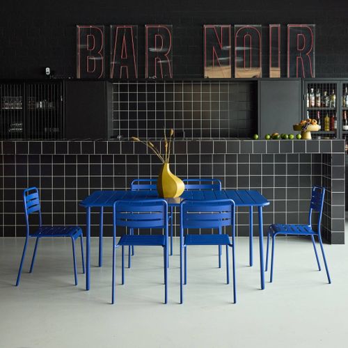 Table De Jardin Métal + 6 Assises Bleu Électrique Amélia