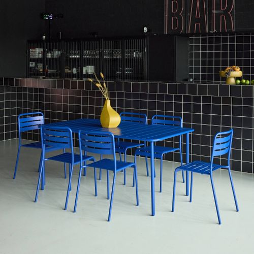 Table De Jardin Métal + 6 Assises Bleu Électrique Amélia