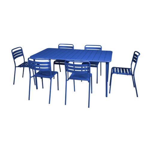 Table De Jardin Métal + 6 Assises Bleu Électrique Amélia