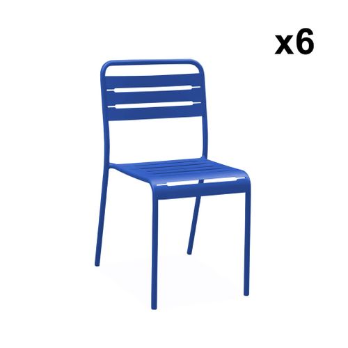 Table De Jardin Métal + 6 Assises Bleu Électrique Amélia