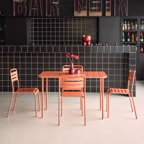 Table De Jardin Métal + 4 Assises Tomette En Acier. Amelia. 120 X 70 X 72.5 Cm