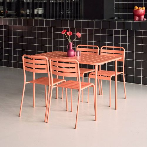 Table De Jardin Métal + 4 Assises Tomette En Acier. Amelia. 120 X 70 X 72.5 Cm