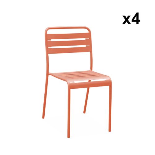 Table De Jardin Métal + 4 Assises Tomette En Acier. Amelia. 120 X 70 X 72.5 Cm