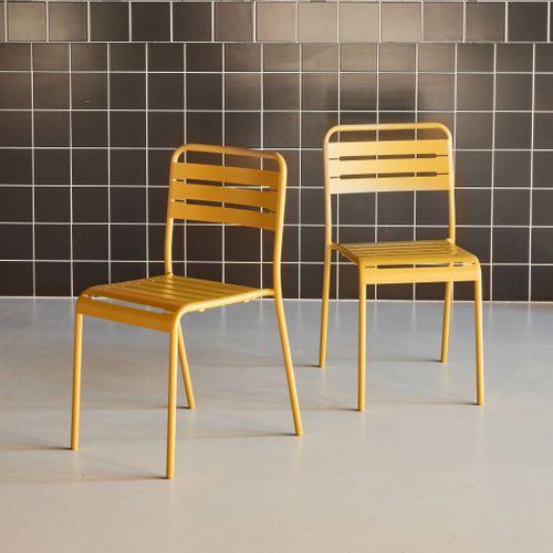 Lot De 2 Chaises De Jardin Acier. 2 Places. Ocre. Amelia. L44 X P52 X H79cm