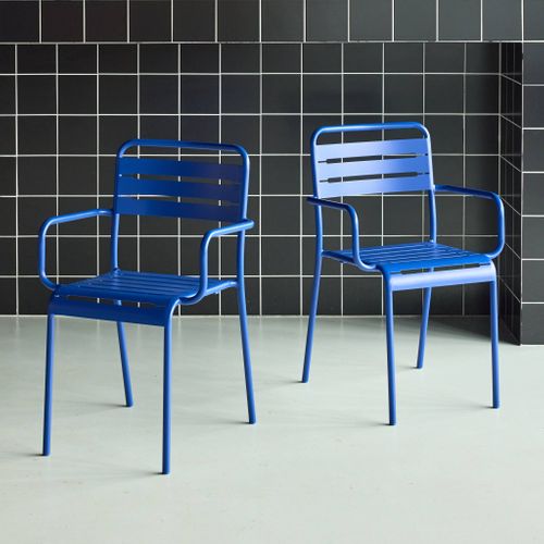 Lot De 2 Fauteuils De Jardin Acier. 2 Places. Bleu Électrique. Amelia. L50.4 X P53 X H79.5cm