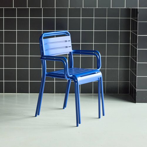 Lot De 2 Fauteuils De Jardin Acier. 2 Places. Bleu Électrique. Amelia. L50.4 X P53 X H79.5cm