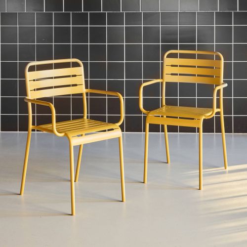 Lot De 2 Fauteuils De Jardin Acier. 2 Places. Ocre. Amelia. L50.4 X P53 X H79.5cm