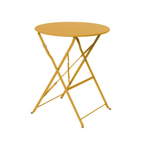 Table De Jardin Bistrot Pliante Métal + 2 Assises Ocre Ø60 X 70cm. Acier Thermolaqué