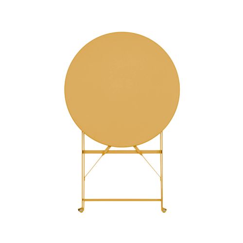 Table De Jardin Bistrot Pliante Métal + 2 Assises Ocre Ø60 X 70cm. Acier Thermolaqué
