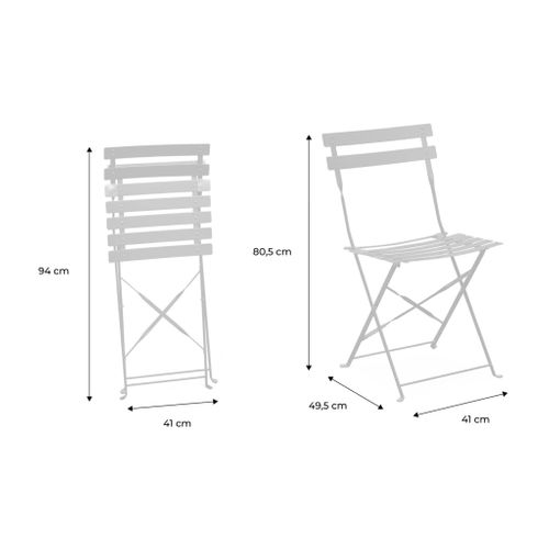 Lot De 2 Chaises De Jardin Bistrot Pliables En Acier Thermolaqué. 49.5 X 41 X 80.5cm