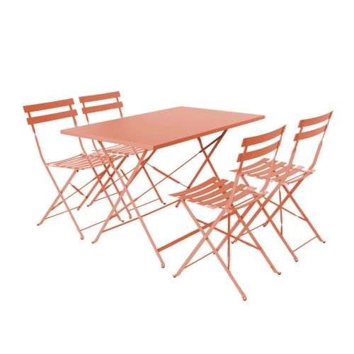 Table De Jardin Bistrot Pliante Métal + 4 Assises 110 X 70cm. Avec Quatre Chaises Pliantes. Acier