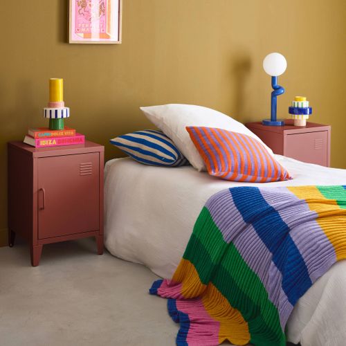 Lot De 2 Tables De Chevet En Acier 1 Porte. Terracotta. Casier. L 38 X P 38 X H 55.7 Cm