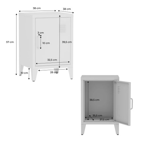 Lot De 2 Tables De Chevet En Acier 1 Porte. Beige. Casier. L 38 X P 38 X H 55.7 Cm
