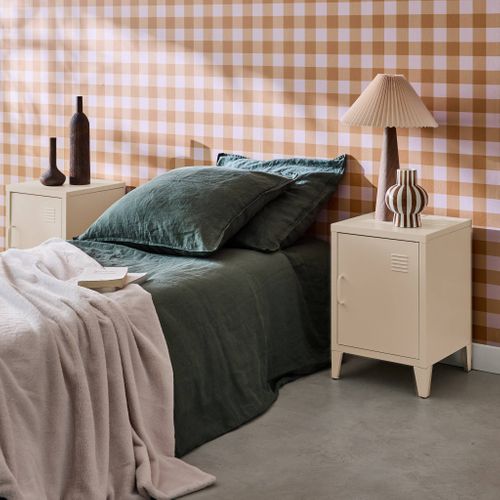 Lot De 2 Tables De Chevet En Acier 1 Porte. Beige. Casier. L 38 X P 38 X H 55.7 Cm