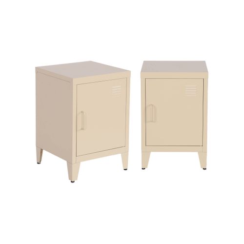 Lot De 2 Tables De Chevet En Acier 1 Porte. Beige. Casier. L 38 X P 38 X H 55.7 Cm