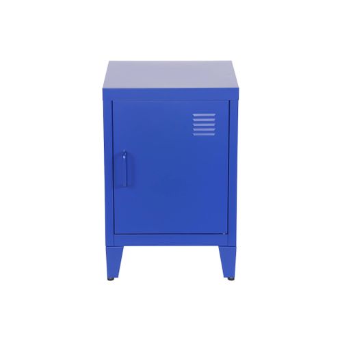 Lot De 2 Tables De Chevet En Acier 1 Porte. Bleu. Casier. L 38 X P 38 X H 55.7 Cm