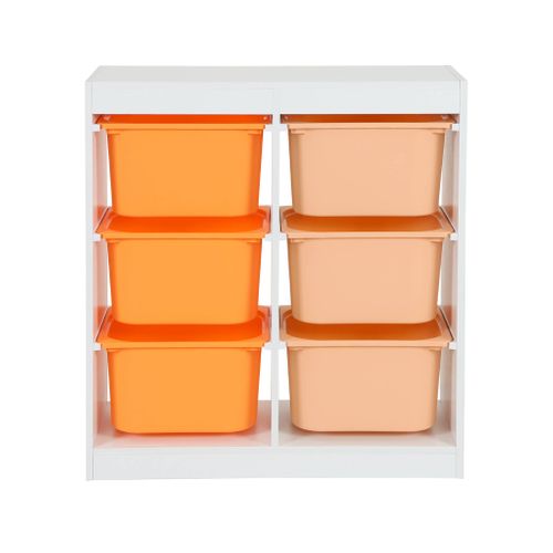 Meuble De Rangement Enfant 6 Bacs De Rangement En Plastique Orange Pêche - Sora
