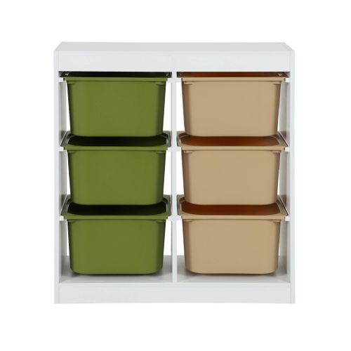 Meuble De Rangement Enfant 6 Bacs De Rangement En Plastique Vert Olive Taupe - Sora