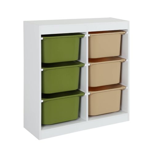 Meuble De Rangement Enfant 6 Bacs De Rangement En Plastique Vert Olive Taupe - Sora