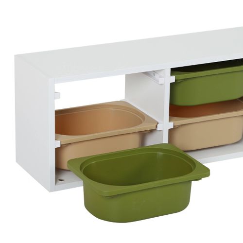 Meuble De Rangement Pour Enfant. 6 Bacs En Plastique Vert Olive Taupe - Sora