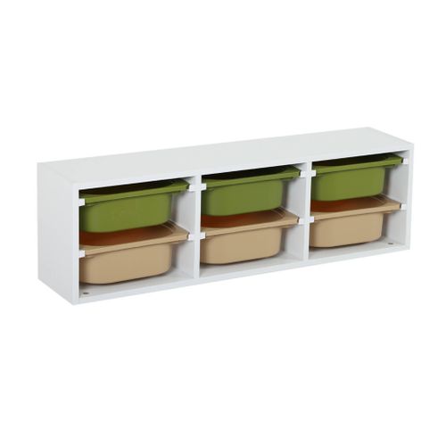 Meuble De Rangement Pour Enfant. 6 Bacs En Plastique Vert Olive Taupe - Sora
