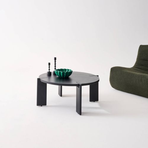 Table Basse Ronde En Bois De Manguier Massif Noir 80 Cm - Reva