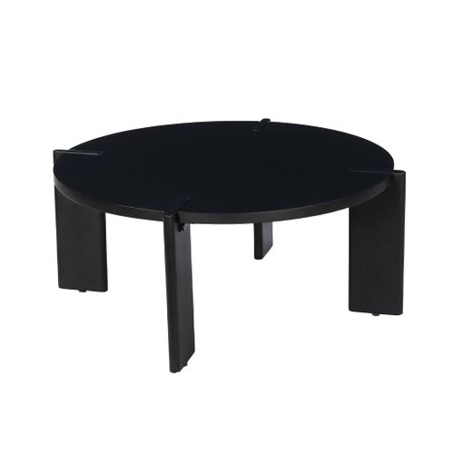 Table Basse Ronde En Bois De Manguier Massif Noir 80 Cm - Reva