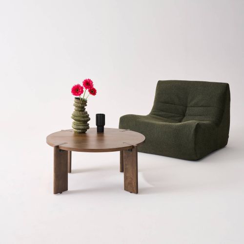 Table Basse Ronde En Bois De Manguier Massif Noyer 80 Cm - Reva