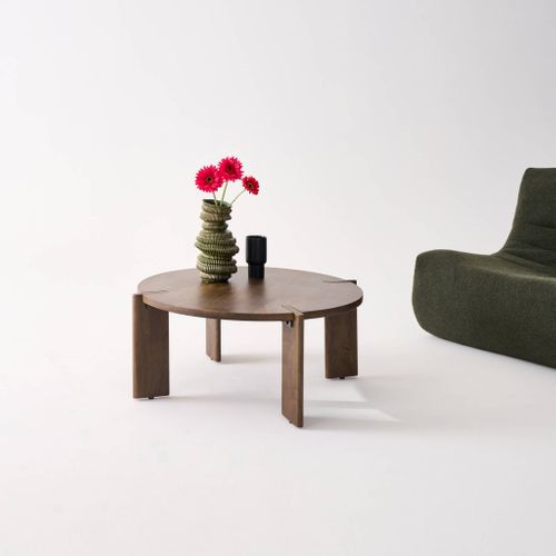 Table Basse Ronde En Bois De Manguier Massif Noyer 80 Cm - Reva