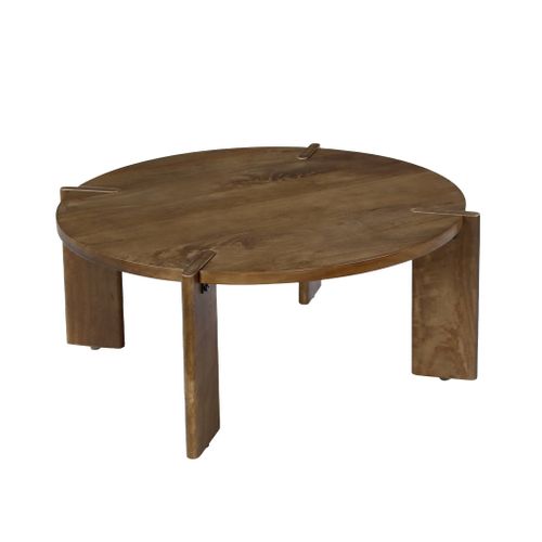 Table Basse Ronde En Bois De Manguier Massif Noyer 80 Cm - Reva
