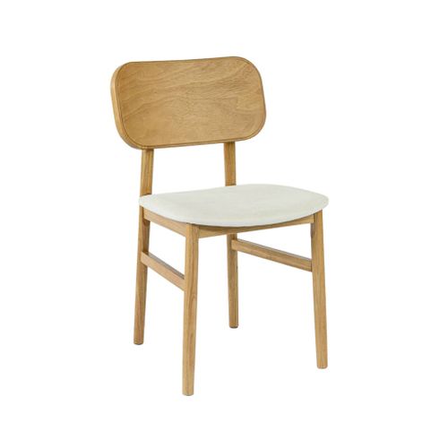 Lot De 2 Chaises Vintage Bois D'hévéa Finition Brossée Naturel Et Tissu. L 52 X P 45 X H 80cm -