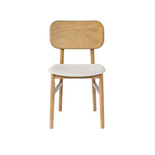 Lot De 2 Chaises Vintage Bois D'hévéa Finition Brossée Naturel Et Tissu. L 52 X P 45 X H 80cm -