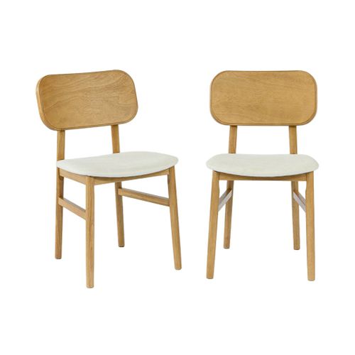 Lot De 2 Chaises Vintage Bois D'hévéa Finition Brossée Naturel Et Tissu. L 52 X P 45 X H 80cm -