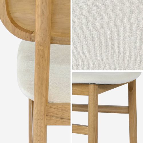 Lot De 2 Chaises Vintage Bois D'hévéa Finition Brossée Naturel Et Tissu. L 52 X P 45 X H 80cm -