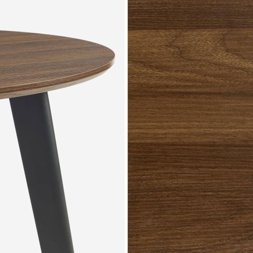 Table à Manger Ronde Effet Noyer Pieds Métal Noir 4 Places