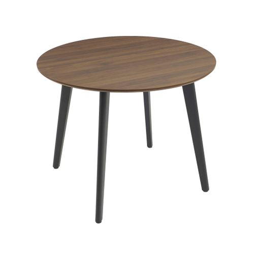Table à Manger Ronde Effet Noyer Pieds Métal Noir 4 Places