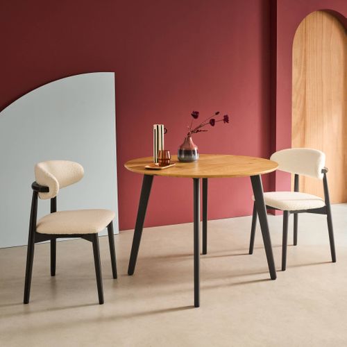 Table à Manger Ronde Effet Chêne Pieds Métal Noir 4 Places