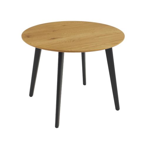 Table à Manger Ronde Effet Chêne Pieds Métal Noir 4 Places