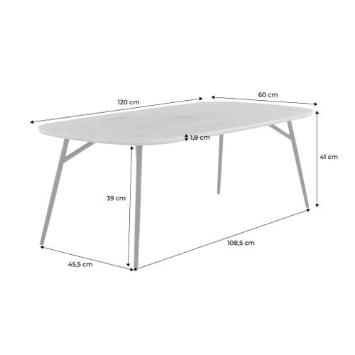 Table Basse Rectangulaire Pieds Chromés Et Décor Bois Noyer 120cm