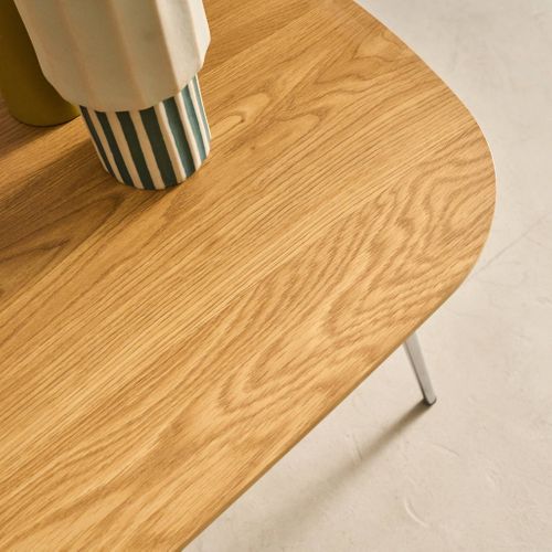Table Basse Rectangulaire Pieds Chromés Et Décor Bois Chêne 120cm