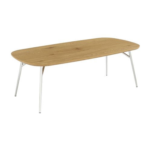 Table Basse Rectangulaire Pieds Chromés Et Décor Bois Chêne 120cm