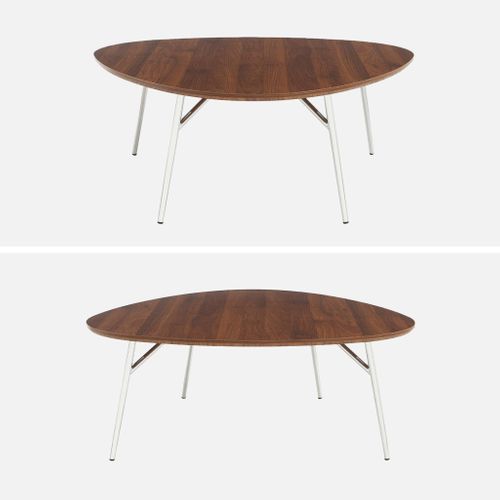 Table Basse Ovale Pieds Chromé Et Effet Bois De Noyer